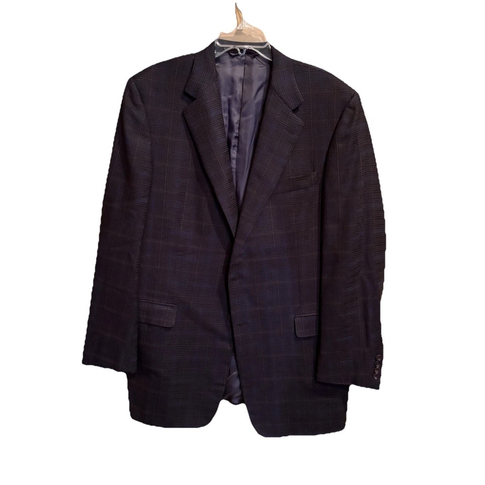 Hickey Freeman Canterbury Wool Blazer Sport Coat 44L‎ Blue Brown Plaid